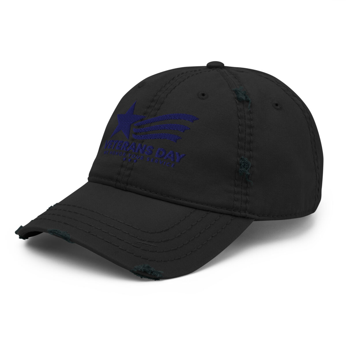 Black distressed Veterans Day embroidered baseball cap