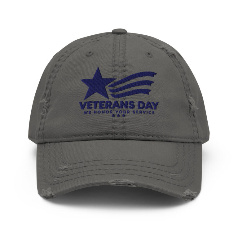 Gray distressed Veterans Day embroidered baseball cap