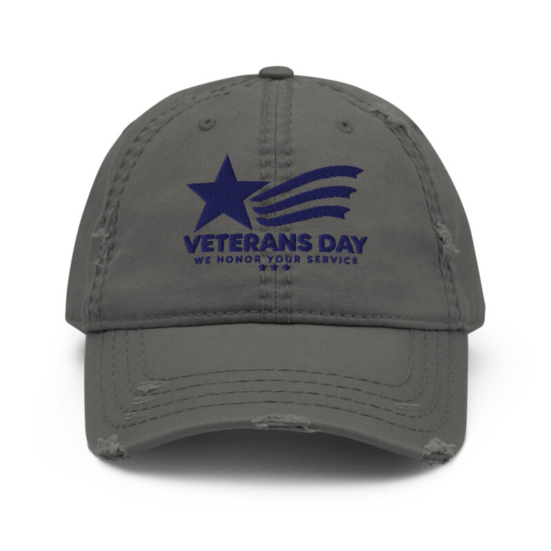 Gray distressed Veterans Day embroidered baseball cap