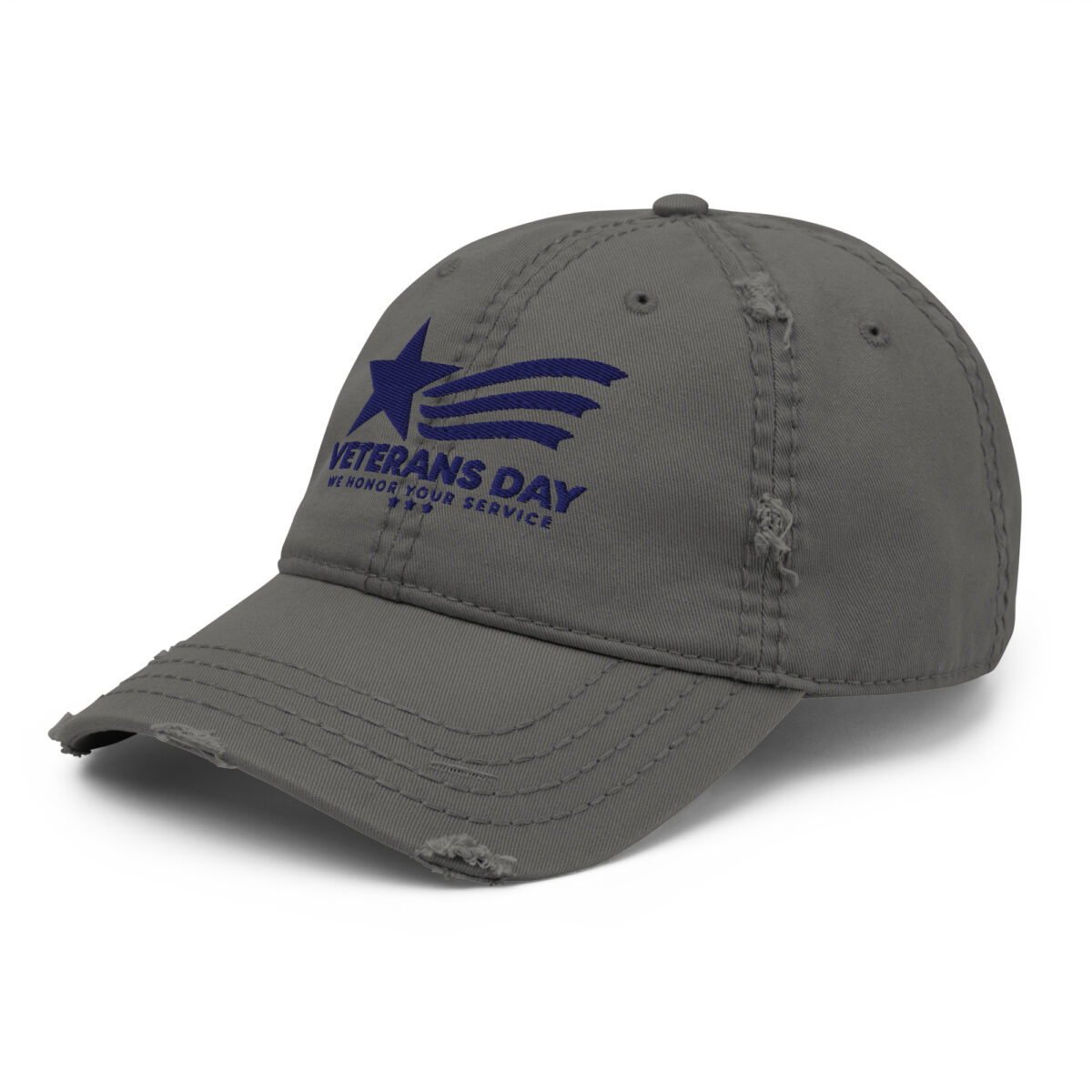 Distressed gray Veterans Day embroidered baseball cap