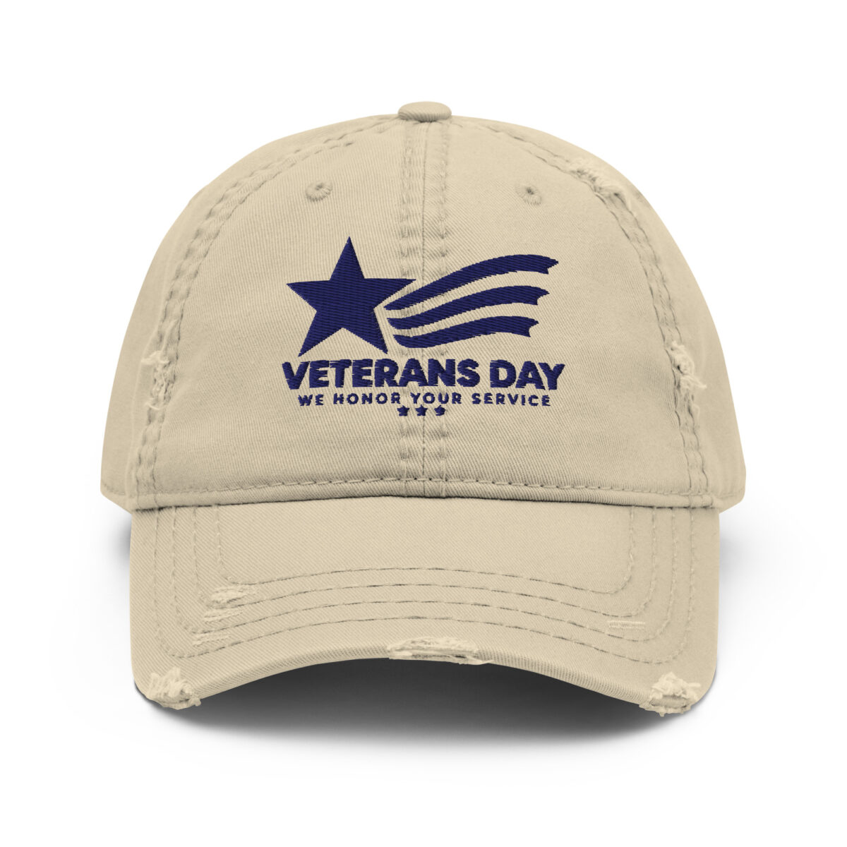 Distressed beige Veterans Day embroidered baseball cap