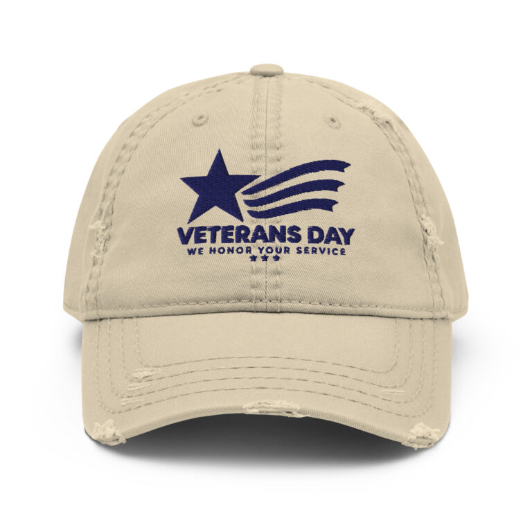 Distressed beige Veterans Day embroidered baseball cap