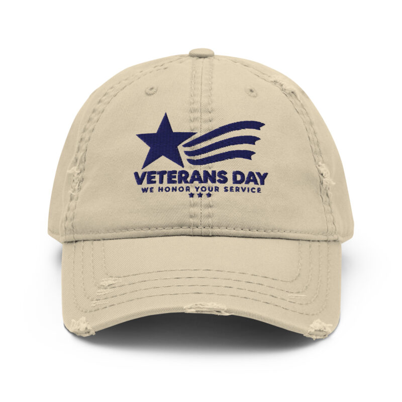 Distressed beige Veterans Day embroidered baseball cap