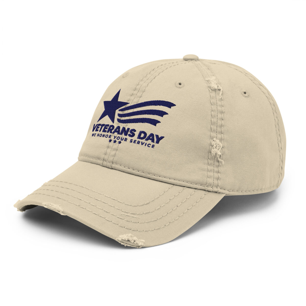 Distressed beige Veterans Day embroidered baseball cap