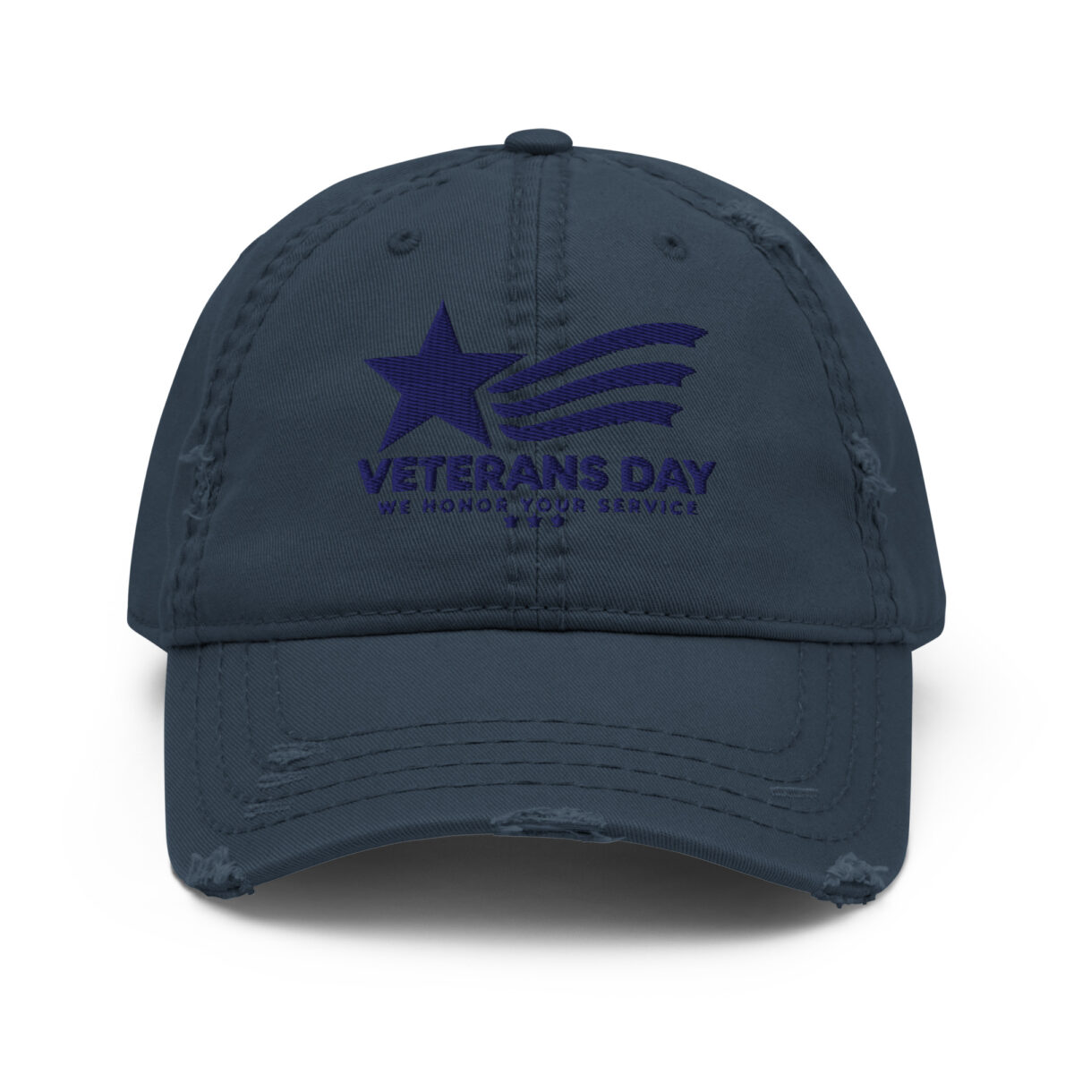 Navy distressed Veterans Day embroidered baseball cap