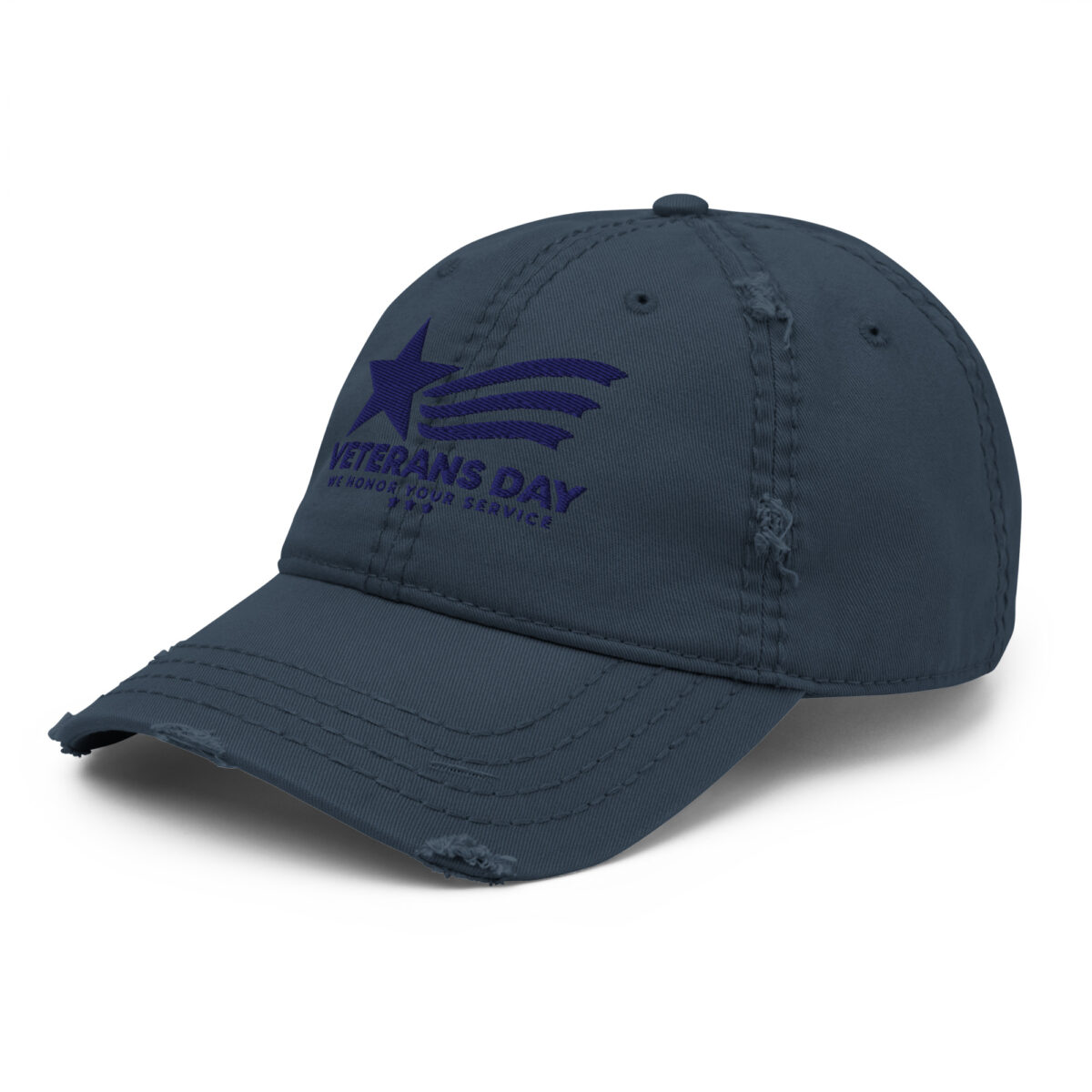Distressed navy Veterans Day embroidered baseball cap