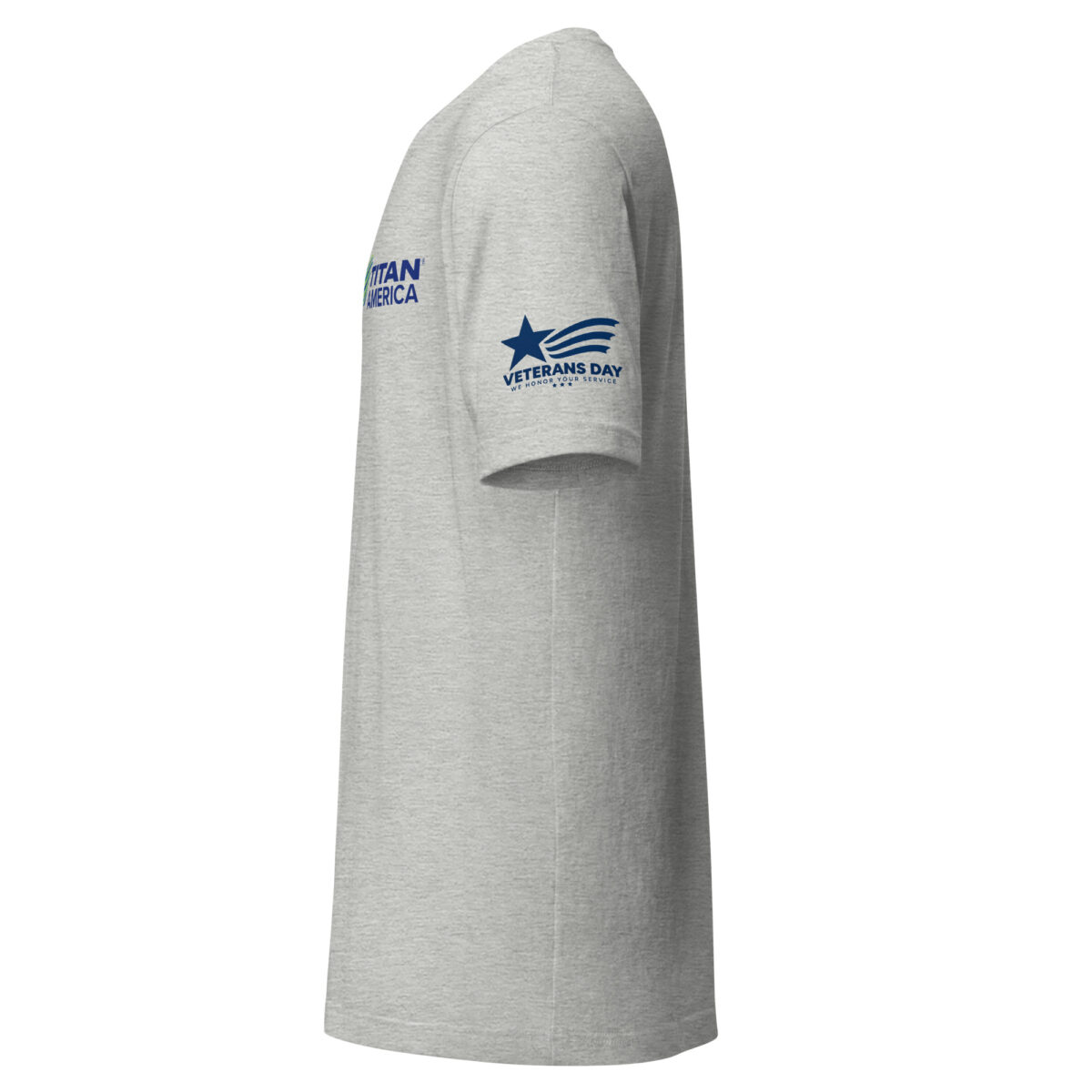 Gray Veterans Day long-sleeve shirt with blue sleeve logo