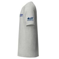 Gray Veterans Day long-sleeve shirt with blue sleeve logo