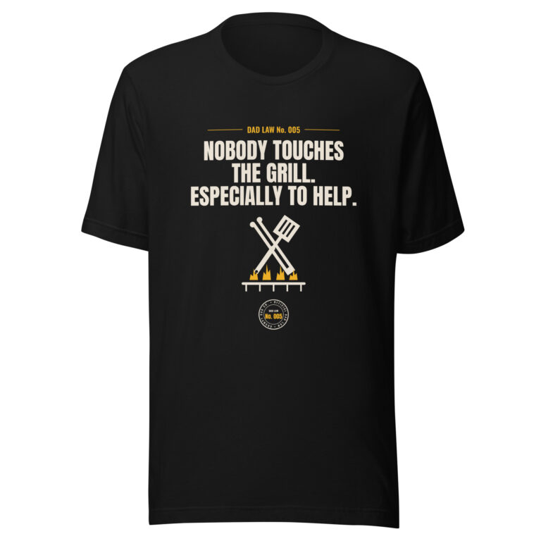 Black Dad Law grilling T-shirt with humorous slogan