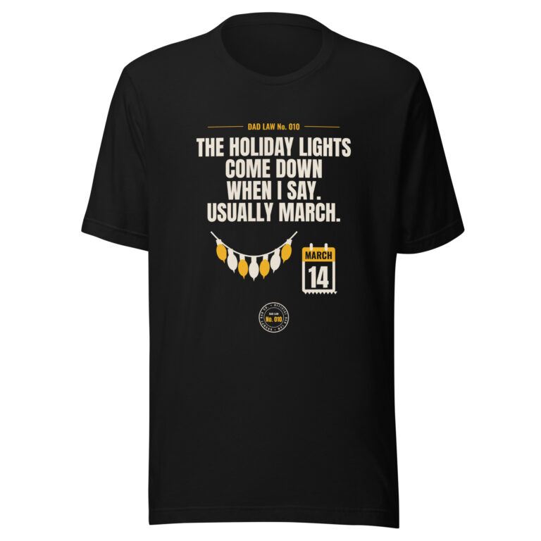 Black Dad Law shirt with holiday lights joke