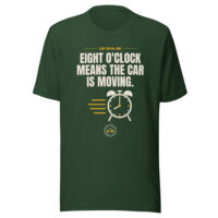 Dark green dad humor T-shirt with clock graphic