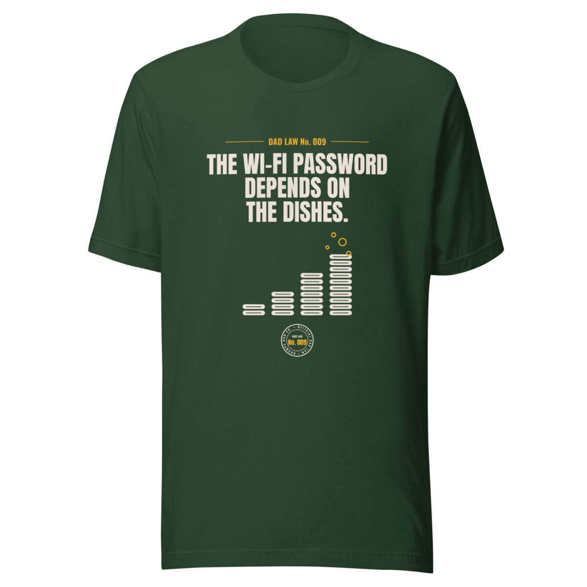 Dark green dad joke T-shirt with Wi-Fi dishes slogan