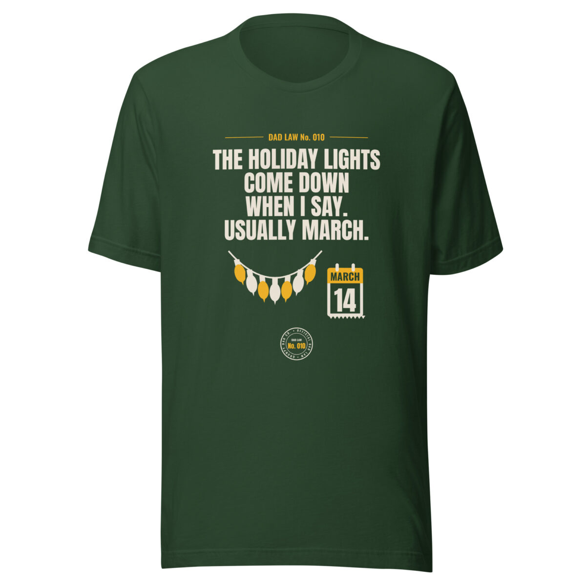 Dark green Dad Law holiday lights graphic T-shirt