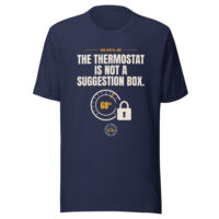 Navy dad shirt with thermostat slogan and lock graphic