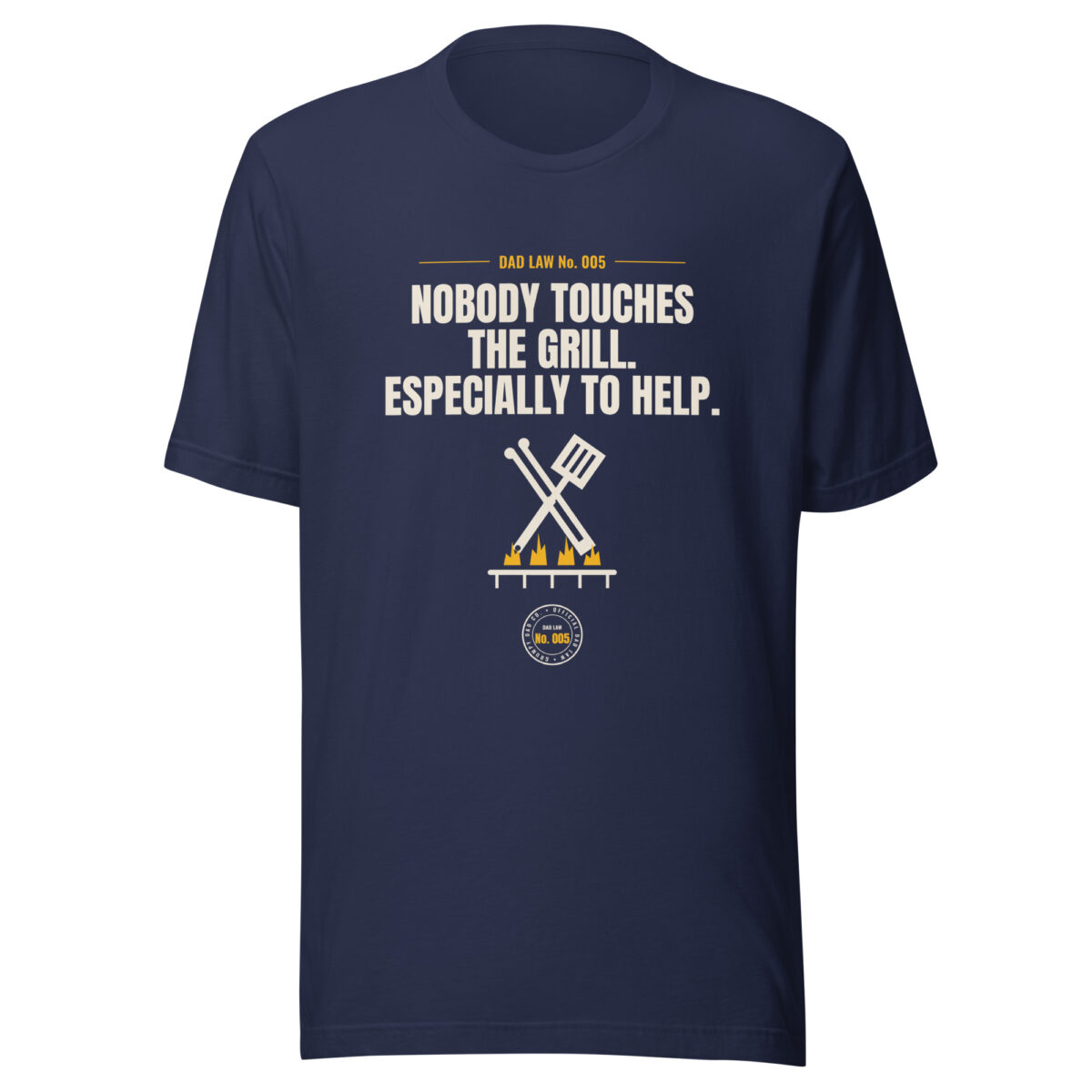Navy dad grilling T-shirt with humorous slogan