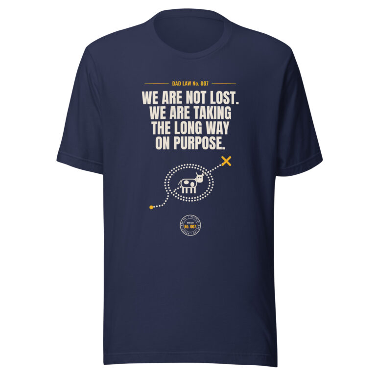 Navy Dad Law shirt with playful long-route slogan